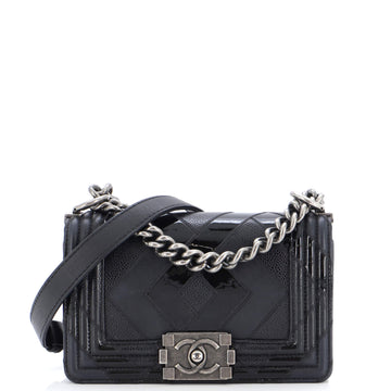 Chanel Boy Flap Bag Patchwork Caviar, Patent and Calfskin Small