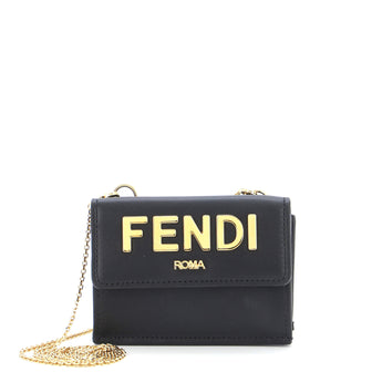 Fendi Roma Logo Trifold Wallet on Chain Leather Compact