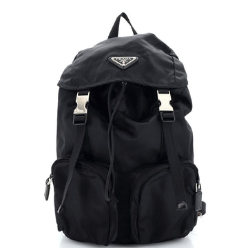 Prada Double Pocket Buckle Backpack Tessuto Small
