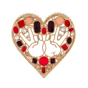 Chanel Emoticon Heart Brooch Metal with Crystals, Faux Pearls, and Resin