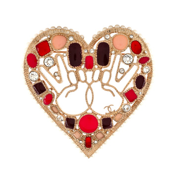 Chanel Emoticon Heart Brooch Metal with Crystals, Faux Pearls, and Resin