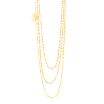 Chanel CC Orb Triple Strand Necklace Faux Pearls