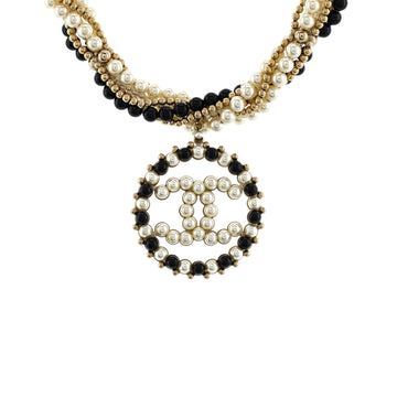 Chanel Twisted Multi Strand CC Pendant Necklace Metal with Faux Pearls and Beads