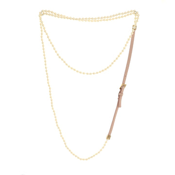 Chanel CC Belted Strand Necklace Faux Pearls with Leather and Metal Thin
