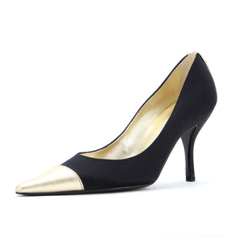 Chanel Women's CC Cap Toe Pumps Silk with Leather