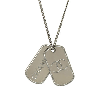 Chanel CC Dog Tag Charm Pendant Necklace Metal with Crystals