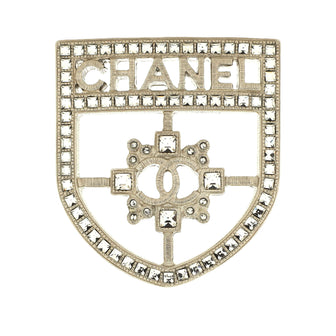 Chanel CC Shield Brooch Crystal Embellished Metal
