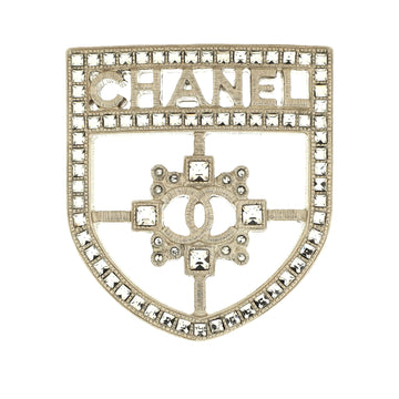 Chanel CC Shield Brooch Crystal Embellished Metal