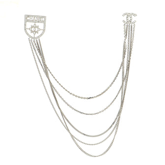 Chanel CC Shield Multi Strand Long Chain Brooch Metal and Crystals