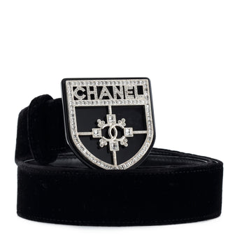 Chanel CC Shield Buckle Belt Crystal Embellished Metal and Velvet