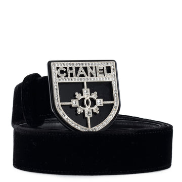 Chanel CC Shield Buckle Belt Crystal Embellished Metal and Velvet