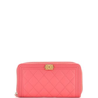 Chanel 19 Zip Around Wallet Quilted Goatskin Medium Pink 1235482