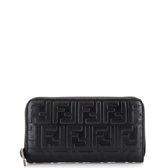 Fendi Zip Around Wallet Zucca Embossed Leather Long