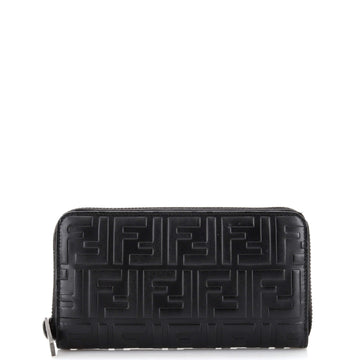Fendi Zip Around Wallet Zucca Embossed Leather Long