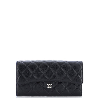 Chanel CC Gusset Classic Flap Wallet Quilted Caviar Long Black