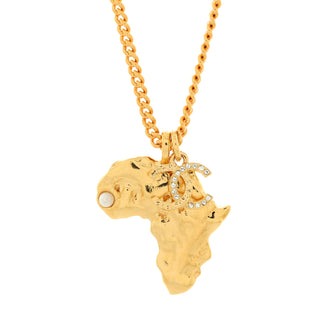 Chanel CC Africa Map Pendant Necklace Metal with Faux Pearl