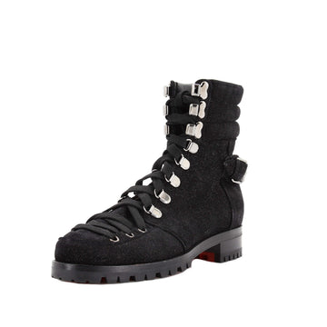 Christian Louboutin Women's Who Runs Flat Crosta Star Boots Glitter Suede