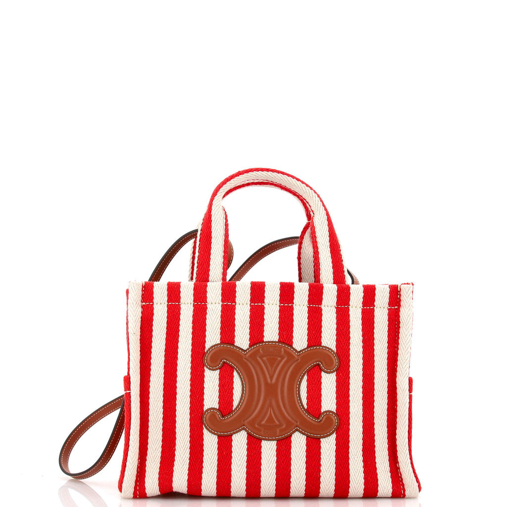 Celine, Bags, Celine Cabas Thais Tote Triomphe Striped Canvas Small  Neutral Red Multicolor
