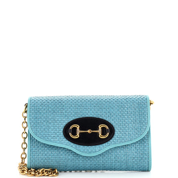 Gucci Horsebit 1955 Curved Flap Shoulder Bag Raffia Small