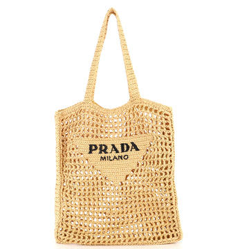 Prada Triangle Logo Open Tote Raffia