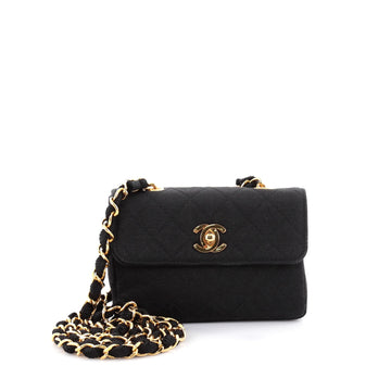 Chanel Vintage CC Chain Flap Bag Quilted Canvas Extra Mini Black