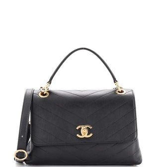 Chanel Chevron Chic Top Handle Bag Chevron Calfskin Small
