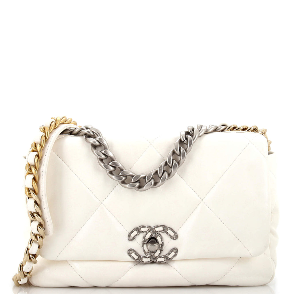 Chanel 19 Flap Bag Quilted Leather Medium White 2280551