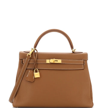 Hermes Kelly Handbag Brown Togo with Gold Hardware 32