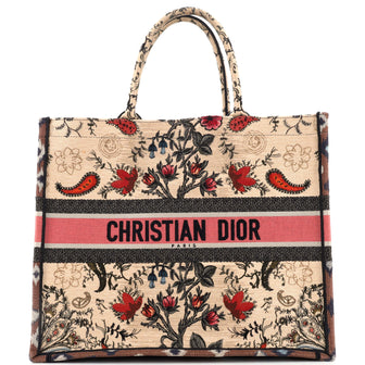Christian Dior Book Tote Embroidered Canvas Large Multicolor 2280644