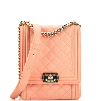 Chanel North South Boy Flap Bag Quilted Lambskin Small