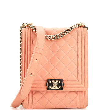 Chanel North South Boy Flap Bag Quilted Lambskin Small