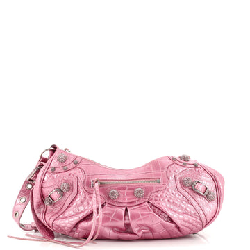Balenciaga Le Cagole Giant Studs Shoulder Bag Crocodile Embossed Leather with Crystals Small