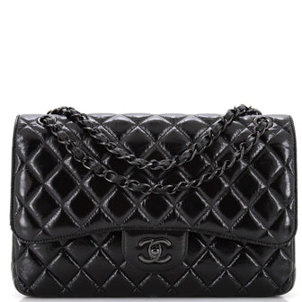 Chanel So Black Classic Double Flap Bag Quilted Shiny Crumpled Calfskin  Jumbo Black 2281221