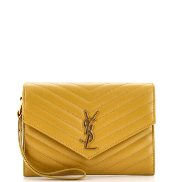 Saint Laurent Classic Monogram Envelope Wristlet Clutch Matelasse Chevron Leather