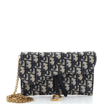 Christian Dior Saddle Chain Wallet Oblique Canvas