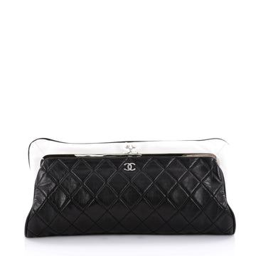 Chanel Pearl Clasp Frame Clutch Quilted Lambskin Large Black
