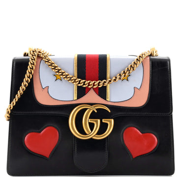 Gucci Web Heart GG Marmont Chain Shoulder Bag Leather Medium