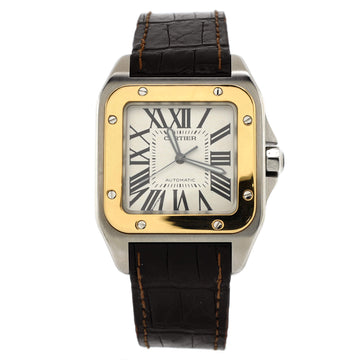 Cartier Santos 100 Automatic Watch Stainless Steel and Yellow Gold with Alligator 38
