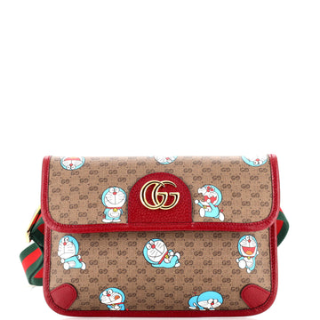 Gucci Doraemon Web Flap Belt Bag Printed Mini GG Coated Canvas