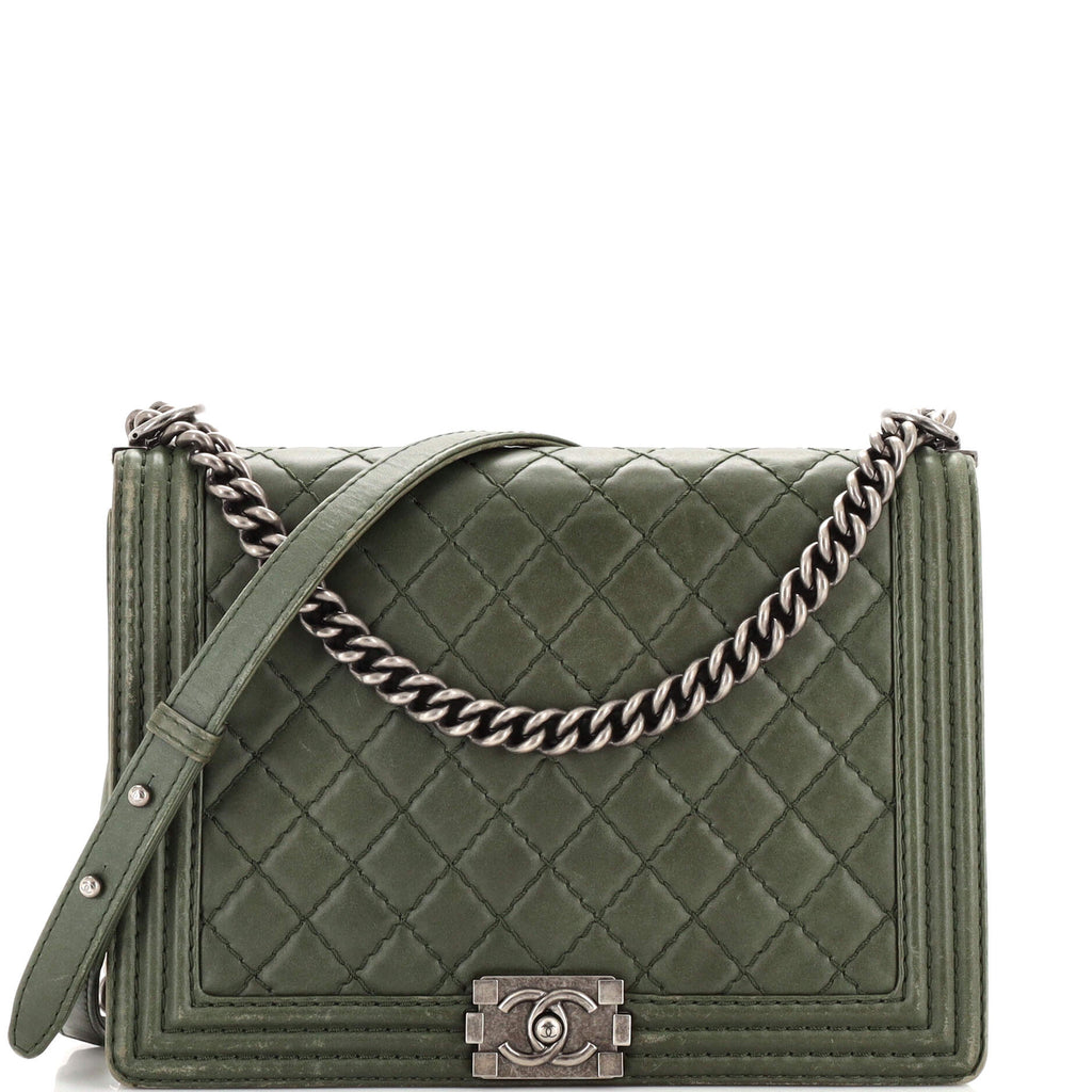 Chanel Boy Flap Bag Quilted Calfskin Large Green 2282401