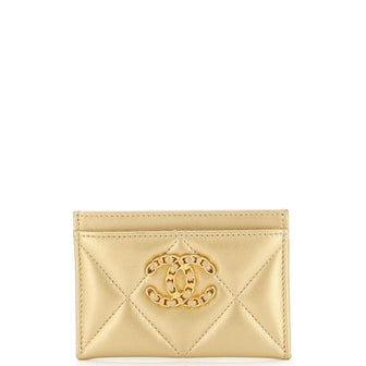 Chanel 19 Card Holder Quilted Leather Gold 2283051