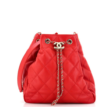 Chanel CC Drawstring Bucket Bag Quilted Lambskin Small