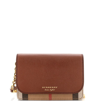 Burberry Hampshire Wallet on Chain Leather and House Check Canvas
