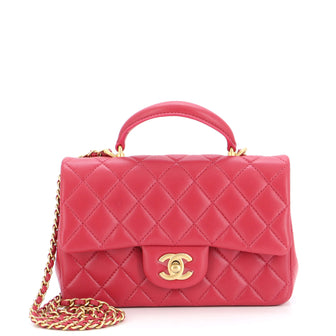 Chanel Classic Single Flap Top Handle Bag Quilted Lambskin Mini Pink 2284112