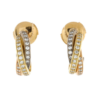 Cartier Trinity Hoop Earrings 18K Tricolor Gold with Pave Diamonds Small