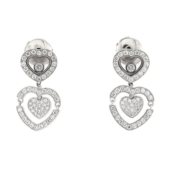 Chopard Pave Happy Hearts Drop Earrings 18K White Gold and Diamonds