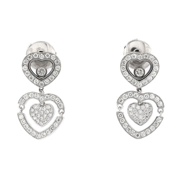 Chopard Pave Happy Hearts Drop Earrings 18K White Gold and Diamonds