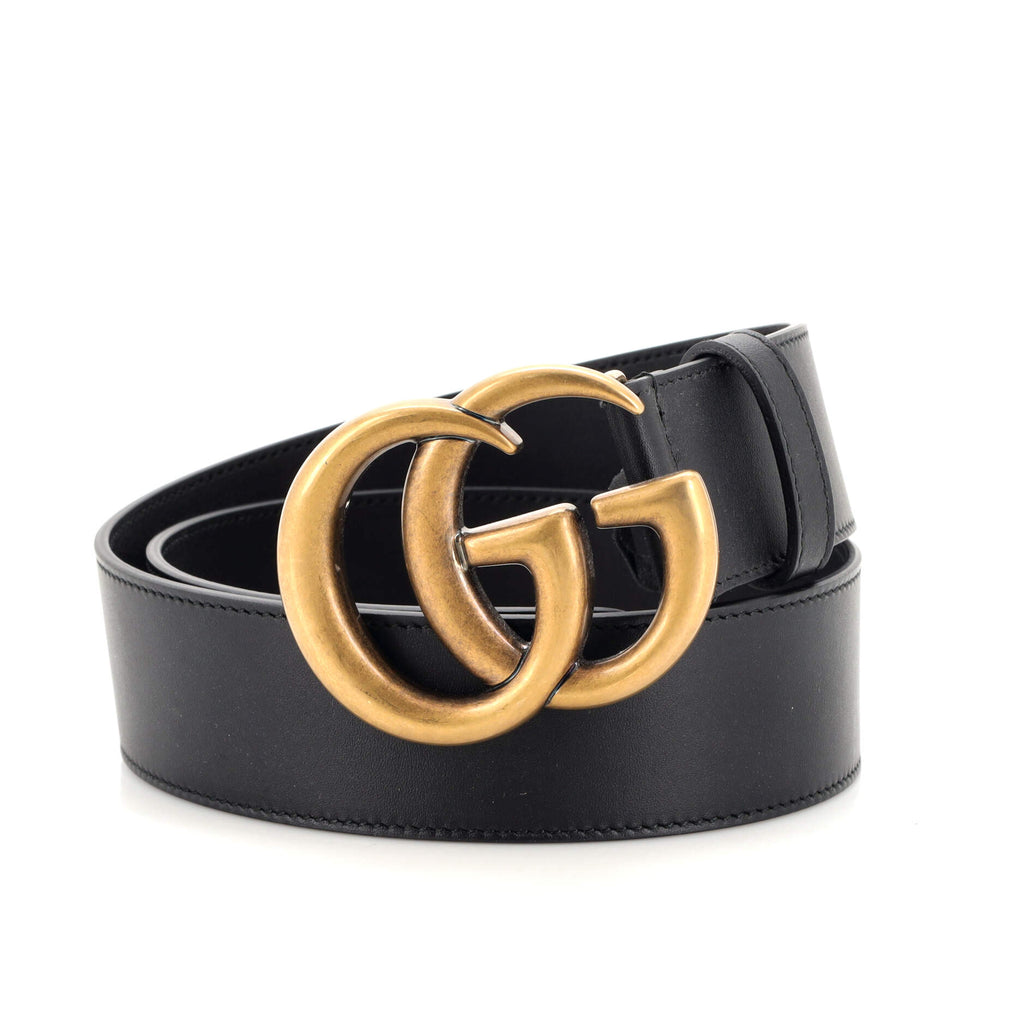 Gucci Wide Black Leather Belt with Gold GG Logo Buckle ref.942234