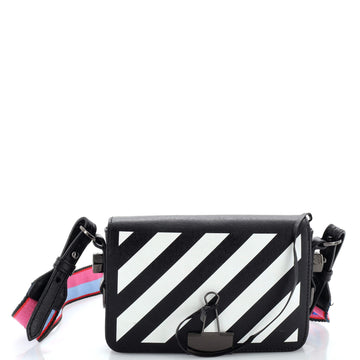 Off White Binder Clip Flap Bag Striped Leather Mini