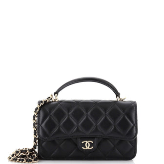 Chanel Classic Top Handle Flap Phone Holder with Chain Quilted Lambskin